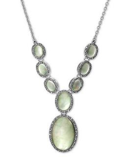 Genevieve & Grace Sterling Silver Necklace, Marcasite and Gray Shell Oval Y Necklace (4 7/8 ct. t.w.)   Necklaces   Jewelry & Watches