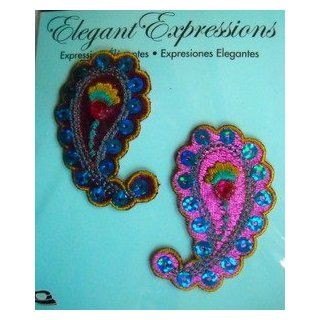 Elegant Expressions Pink and Turquoise Paisley Applique w Sequins 2 Pcs IO