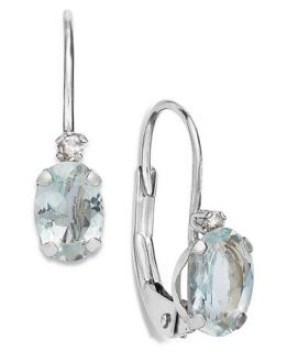 10k White Gold Aquamarine (9/10 ct. t.w.) and Diamond Accent Leverback Earrings   Earrings   Jewelry & Watches