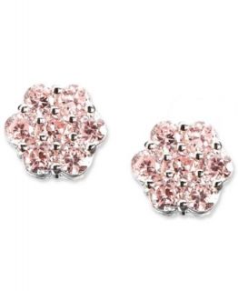 CRISLU Childrens Earrings, Platinum over Sterling Silver Princess Cut Pink Cubic Zirconia Earrings (1 ct. t.w.)   Fashion Jewelry   Jewelry & Watches