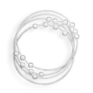 .925 Sterling Silver 4 Beaded Bangle Bracelet Set Jewelry