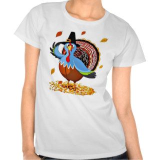 Funny Cute Thanksgiving Turkey in a Pilgrim Hat Tshirt