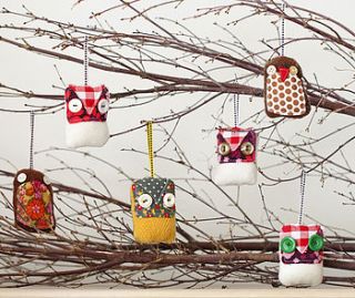 set of three bird christmas decorations by lula handmade