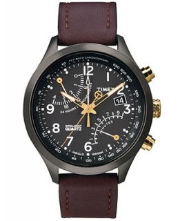 Timex Watch, Mens Premium Intelligent Quartz Fly Back Chronograph Brown Leather Strap 43mm T2N931AB   Watches   Jewelry & Watches