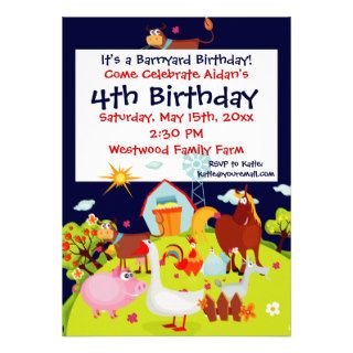 Cute Barnyard Farm Animals Birthday Invitations