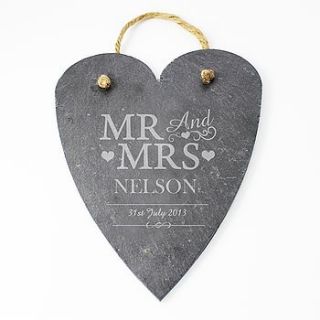 mr and mrs personalised slate heart by hope and willow