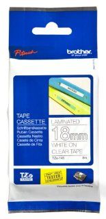 Brother Tape, Laminated White on Clear, 18mm (TZe145)   Retail Packaging  Labeling Tape 