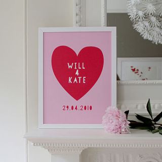 personalised wedding heart name print by toby tiger