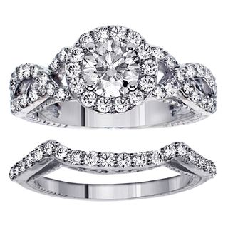 14k White Gold 2 1/2ct TDW Clarity Enhanced Halo Diamond Bridal Ring Set (F G, SI1 SI2) Bridal Sets