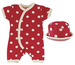 polka dot short baby romper and sun hat by lush baby