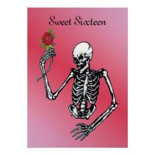 Skeleton Red Rose Sweet Sixteen Birthday Invite