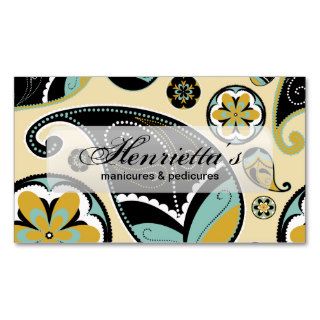 Black Aqua Gold Vintage Floral Paisley Pattern Business Card Template