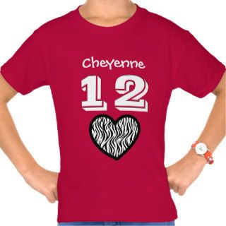 12 Birthday Girl Big ZEBRA Heart Custom Name V18 Tees