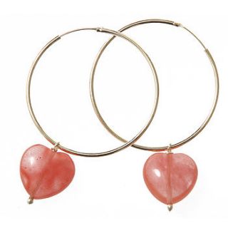cherry quartz heart hoop earrings by instant vintage