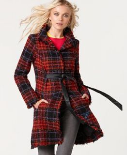 Desigual Coat, Long Sleeve Tweed Embroidered Plaid   Coats   Women
