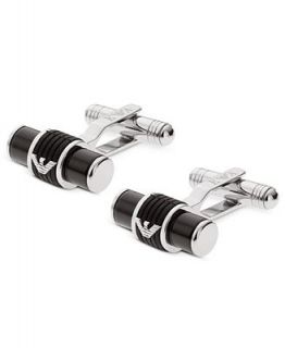 Emporio Armani Cuff Links, Mens Stainless Steel and Black Silicone Cuff Links EGS1615   Fashion Jewelry   Jewelry & Watches