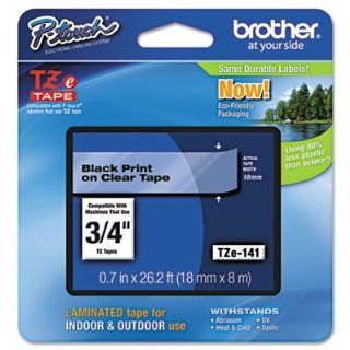 Brother P Touch TZE141   TZe Standard Adhesive Laminated Labeling Tape, 3/4w, Black on Clear BRTTZE141 Electronics