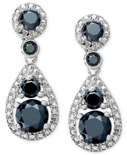 Sterling Silver Earrings, Black Diamond Pear Cut Earrings (1 1/2 ct. t.w.)   Earrings   Jewelry & Watches