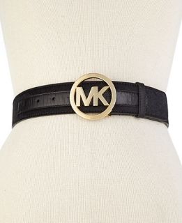 MICHAEL Michael Kors Haircalf Logo Buckle with Leather Trim Belt   Handbags & Accessories