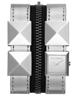 Karl Lagerfeld Watch, Unisex Stainless Steel Stud and Metallic Silver Leather Double Strap 18mm KL2008   Watches   Jewelry & Watches