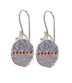 red garnet silver disc drop earrings by decï