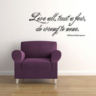 'love all' shakespeare wall sticker quote by spin collective