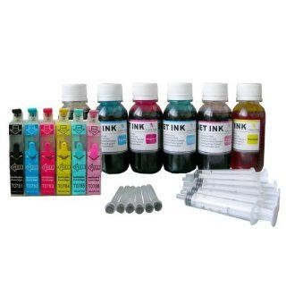 Refillable Ink Cartridges For Epson Artisan 725, 835 + "6" of 100ml Bottles Specially Formulated Printer Ink (equivalent to 45 individual ink cartridges, $138 Value)
