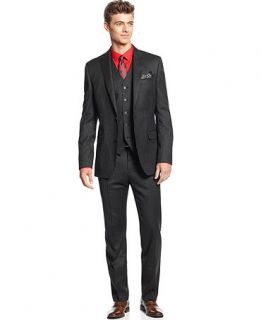 Tallia Suit, Charcoal Stripe Vested Slim Fit   Suits & Suit Separates   Men
