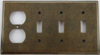 Aged Antique Brass 4 Gang Wall Plate   3 Toggle 1 Duplex Outlet   Switch And Outlet Plates  