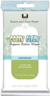 Green Clean Organic Cotton Wipes, Organic Cotton Hands and Face Wipes, 15 Count (Pack of 6) Health & Personal Care