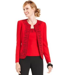 Kasper Jacket, Embroidered Cropped Collarless   Jackets & Blazers   Women