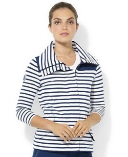 Lauren Ralph Lauren Petite Three Quarter Sleeve Funnel Neck Striped Jacket   Jackets & Blazers   Women