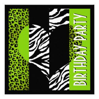 Animal Print Green Leopard Black and White Zebra Personalized Invites