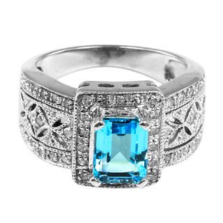 10k Gold Emerald cut Blue Topaz and 1/4ct TDW Diamond Ring (H I, I1 I2) Gemstone Rings