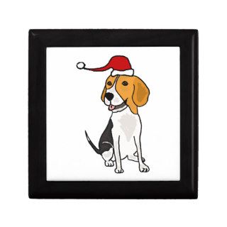 Funny Beagle Dog in Santa Hat Christmas Art Trinket Boxes