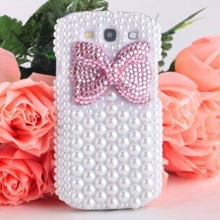 New Delux Cute 3D Full Pearl Bowknot Bling Diamond Clear Hard Back Case Cover for Samsung Galaxy S3 i9300 Phone Cell Phones & Accessories