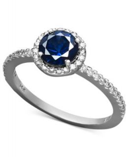 Velvet Bleu by EFFY Manufactured Diffused Sapphire (1 3/4 ct. t.w.) and Diamond (1/4 ct. t.w.) Rectangle Ring in 14k White Gold   Rings   Jewelry & Watches
