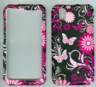 Black Pink Butterfly Faceplate Hard Case Protector for Lg Ignite 855 Marquee Ls855 Sprint Lg855 Boost L85c Net10 Straight Talk Optimus Black P970 L85c Majestic Us855 Us Cellular Cell Phones & Accessories