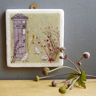 squabbling sparrows decorative marble tile by littlebirdydesigns