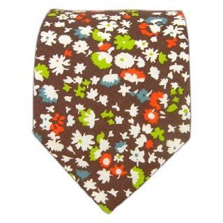 100% Cotton Brown Flower Society Patterned Tie at  Mens Clothing store Neckties