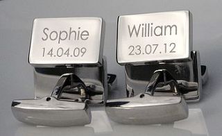 personalised name and date cufflinks by capture & keep