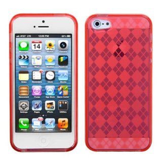 Asmyna IPHONE5CASKCA126 Argyle Slim and Durable Protective Cover for iPhone 5   1 Pack   Retail Packaging   Red/Transparent Cell Phones & Accessories