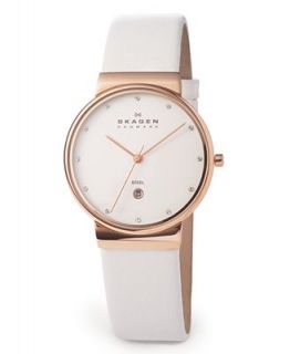 Skagen Denmark Watch, Womens White Leather Strap 355LRLW   Watches   Jewelry & Watches