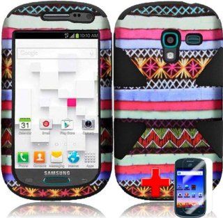 Samsung Galaxy Exhibit T599 (T Mobile) 2 Piece Silicon Soft Skin Hard Plastic Image Case Cover, Pink/Green/Blue Stripes Snowflake Cover + LCD Clear Screen Saver Protector Cell Phones & Accessories