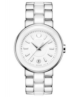 Movado Womens Swiss Cerena Diamond Accent White Ceramic and Stainless Steel Bracelet Watch 36mm 606540   Watches   Jewelry & Watches