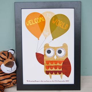 children's celebration owl illustration by clothkat