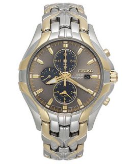 Seiko Watch, Mens Chronograph Solar Two Tone Stainless Steel Bracelet 43mm SSC138   Watches   Jewelry & Watches