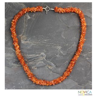 Sterling Silver 'Sunset Glow' Carnelian Necklace (India) Novica Necklaces