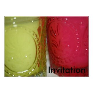 Bright Green Pink Glass Candle Holder  Invitation