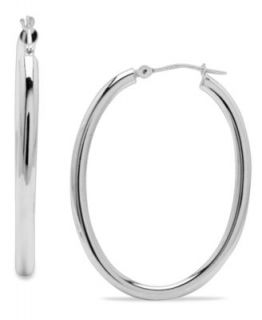 14k White Gold Earrings, Oval Hoop   Earrings   Jewelry & Watches